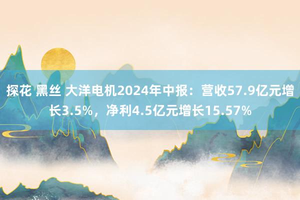 探花 黑丝 大洋电机2024年中报：营收57.9亿元增长3.5%，净利4.5亿元增长15.57%